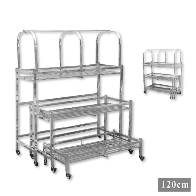 3TS-120 移動式不鏽鋼多肉花架 階梯式/直立兩用花架 三層盆栽架 陽台園藝展示架 附輪 花盆架 收納花架