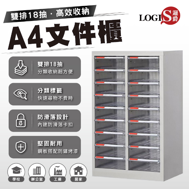 54D9D9 文件收納櫃 雙排18抽 鋼製資料櫃 透明抽屜分類櫃