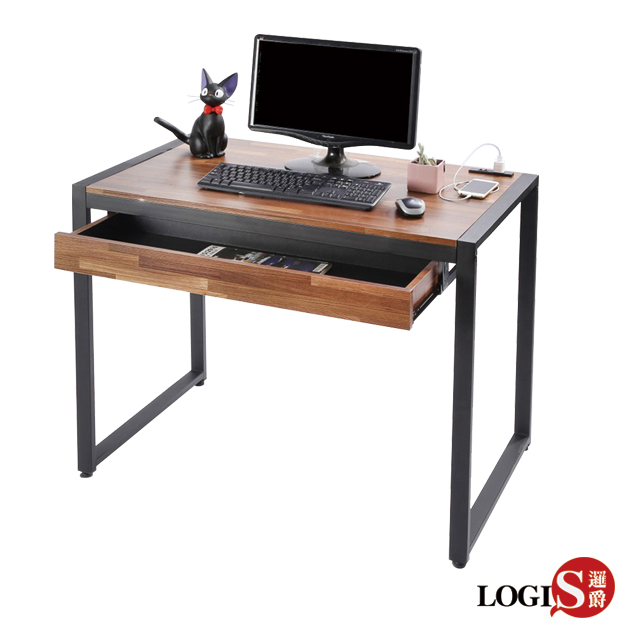 MK-98 耐磨工業風桌面附插座工作桌辦公桌 電腦桌 餐桌(長98寬60x高77公分)